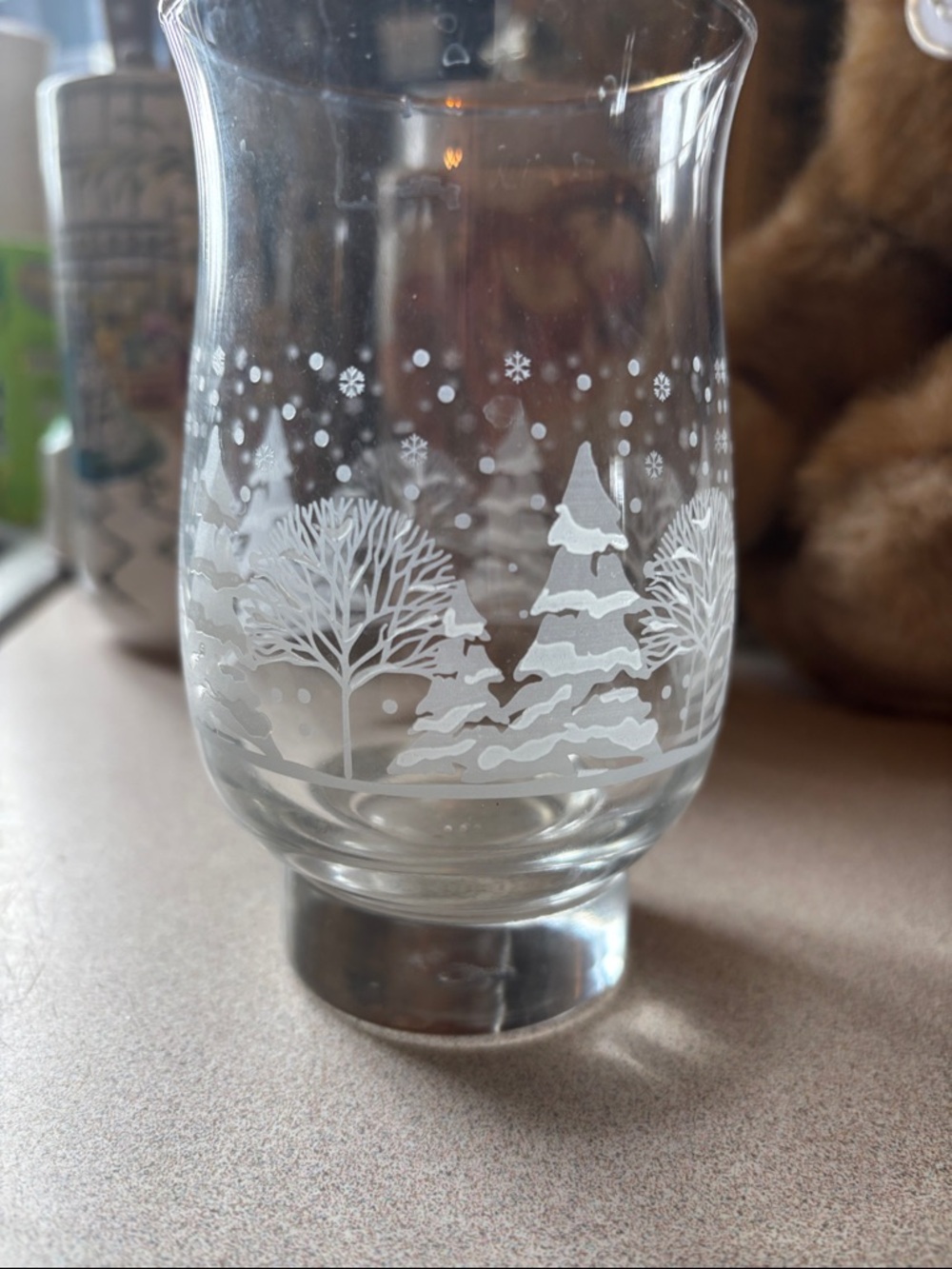 Vintage Libby Frosted Winter Trees Etched Glass Tumbler